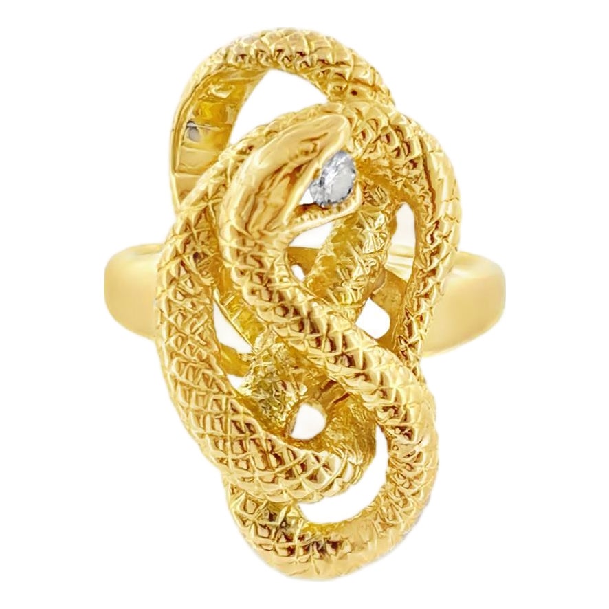 Vintage 18k Gold Coiling Serpent Snake Ring With Diamond, Size 7 | Chairish