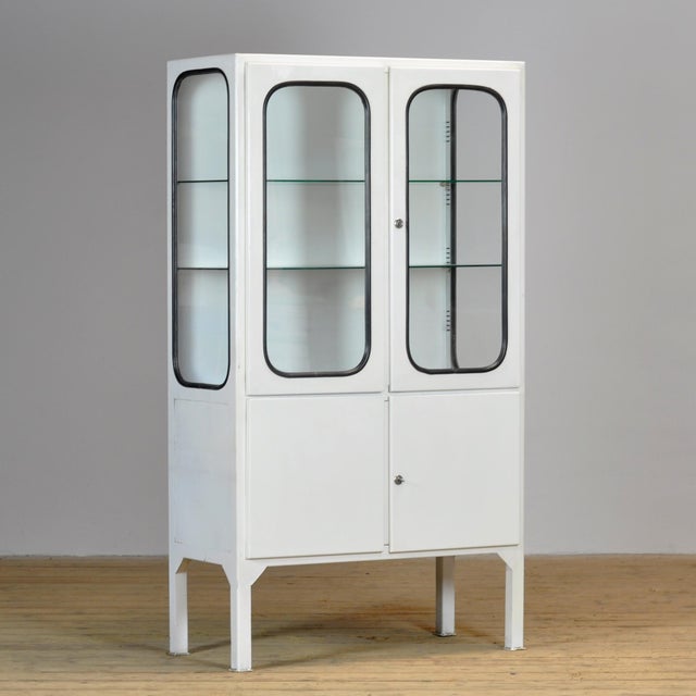 Industrial Vintage Glass and Iron Medical Cabinet, 1970s For Sale - Image 3 of 11