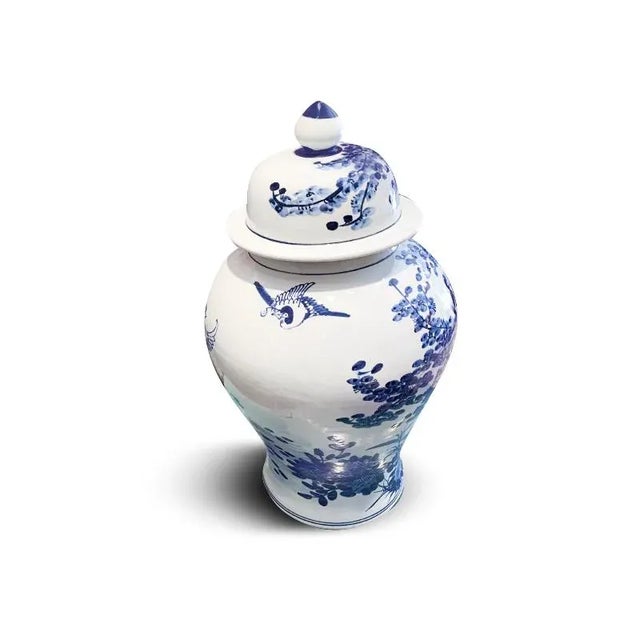 Chinese 1980s Asian Blue & White Ginger Jar With Lid For Sale - Image 3 of 5
