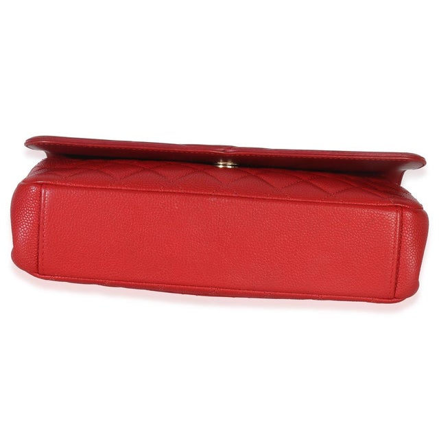 1950s Red Quilted Caviar Medium Filigree Flap Handbag For Sale - Image 5 of 6