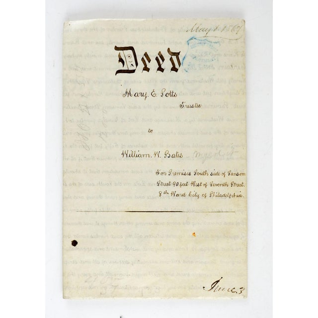 1867 Philadelphia Deed on Vellum & Hand Written Chairish
