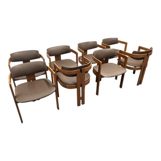 Set of Eight Italian Mid Century Dining Chairs 'Pigreco' Design Tobia Scarpa for Gavina 1970s Newly Upholstered For Sale