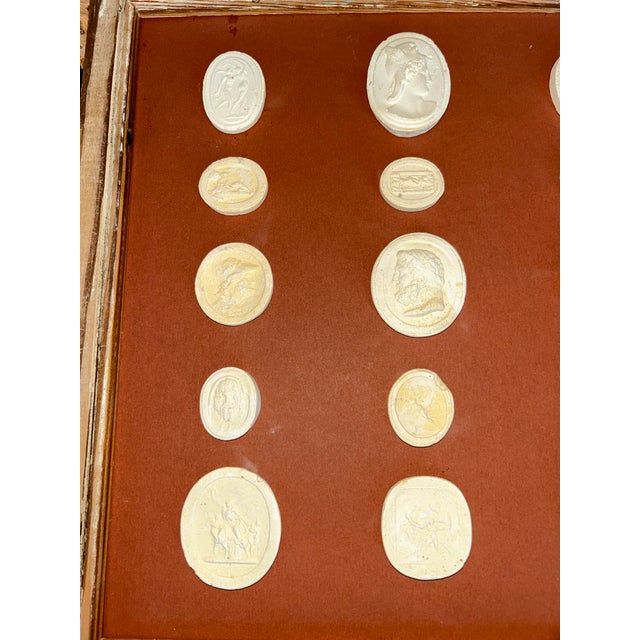 Late 19th Century Antique Grand Tour Style 15 Intaglios in 1880 Pine Frame For Sale - Image 5 of 6