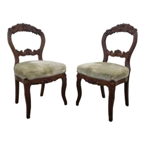 Mid 19th Century Antique Victorian Carved Balloon Back Chairs - Set of 2