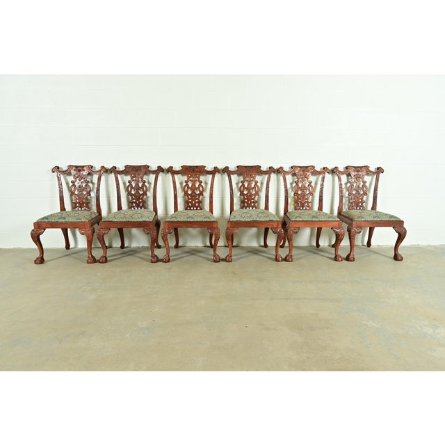 English Baker Furniture Style Chippendale Carved Mahogany Dining Chairs, Set of Six For Sale - Image 3 of 12