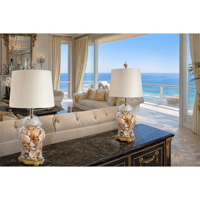 Modern Lamp Pair Seashells Shells Restored For Sale - Image 3 of 12