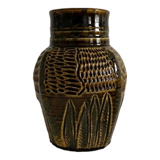 Artist Signed Handmade Art Studio Pottery Vase - Incised Textured Design, Fine Art Ceramics, Handmade Pottery For Sale