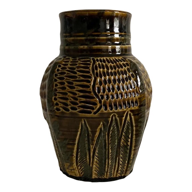 Artist Signed Handmade Art Studio Pottery Vase - Incised Textured Design, Fine Art Ceramics, Handmade Pottery For Sale