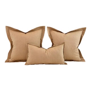 Designer Vicki Payne Free Spirit Taupe Brown & Navy Blue Polka Dot Pillow Covers- 3 Pc Set For Sale