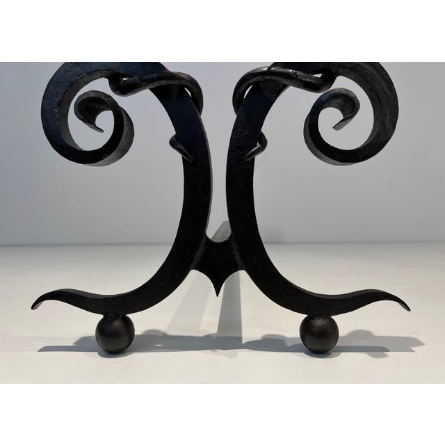 Wrought Iron Andirons With Snakes in the Style of Edgar Brandt - a Pair For Sale - Image 11 of 12