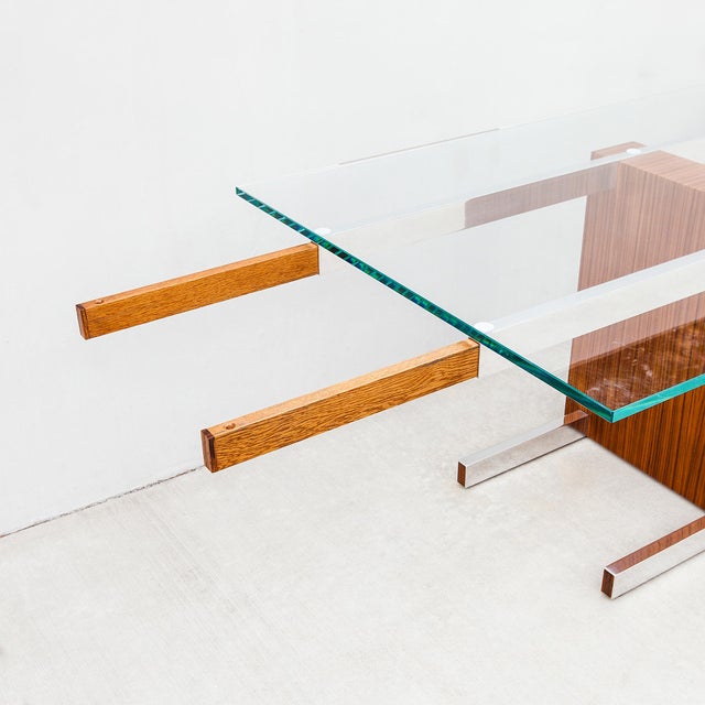 Wood 1960s Vladimir Kagan Attributed Zebrawood & Glass Extension Dining Table on Chrome Base, Model 6705 For Sale - Image 7 of 14