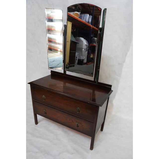 Art Deco Early 20th Century Wood Dresser With Three Way Mirror For Sale - Image 3 of 14