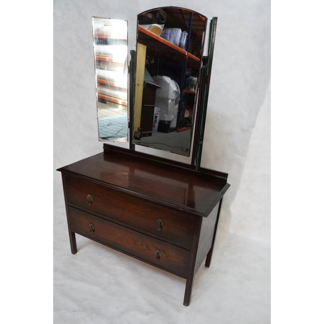 Art Deco Early 20th Century Wood Dresser With Tri-Fold Mirror For Sale - Image 3 of 14