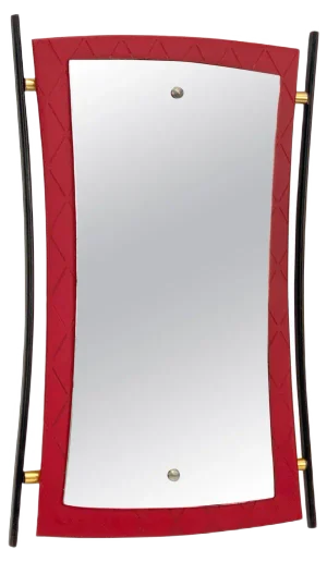 Mid-Century Italian Enameled Iron, Wood and Brass Wall Mirror by Cesare Lacca, 1950s