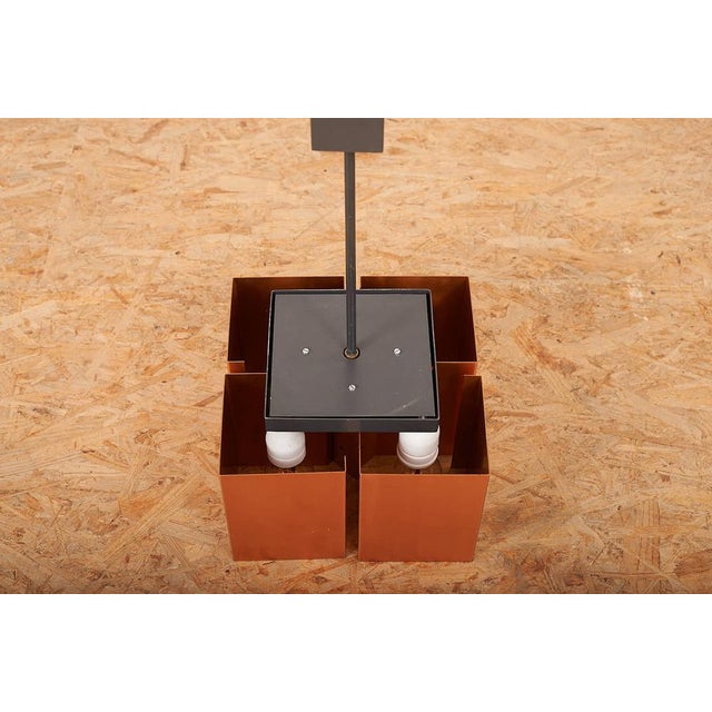 Hanging Lamp in Steel Tube Frame Painted Black & Shade in Curved Copper Sheet For Sale - Image 5 of 11