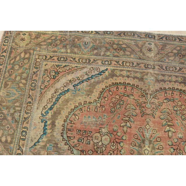 Textile Tabriz Rug 8’1” X 11′ Pink Wool Vintage Distressed Hand-Knotted Carpet For Sale - Image 7 of 15