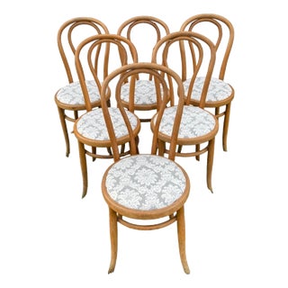 Bistro Chairs in Bent Beechwood and Damask Fabric from Fischel, 1890s For Sale