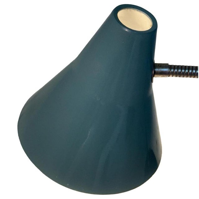 Metal Vintage Black Gooseneck Desk Lamp with Blue-Grey Shade, 1970s For Sale - Image 7 of 11