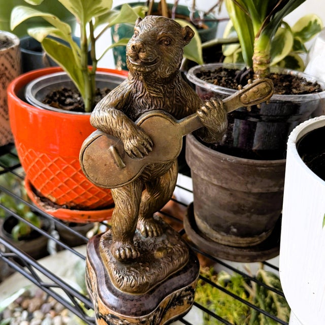 Vintage Castilian Bronze Animal Band Sculptures - Playing Guitar and Drum (Model 3036-34a) - A Matched Pair For Sale - Image 13 of 16