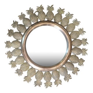 Vintage Sarreid Brass Pineapple Round Sunburst Wall Mirror For Sale