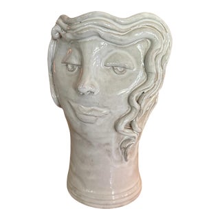 Vintage Studio Pottery Lady Face Vase Signed Melissa For Sale
