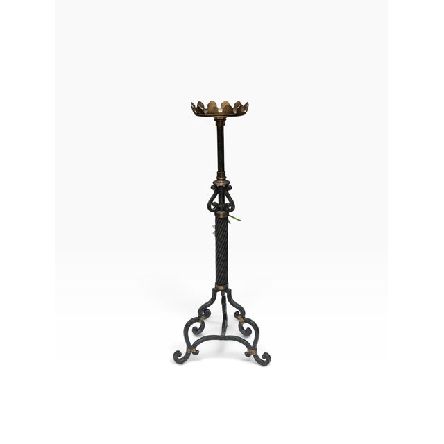 Metal Maitland Smith Baroque Style Wrought Iron & Bronze Floor Pricket Candlestick For Sale - Image 7 of 7