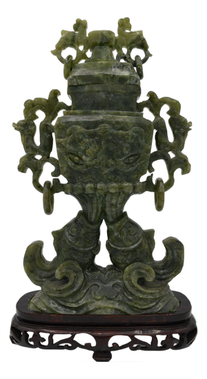 Large Green Serpentine Covered Vase, China