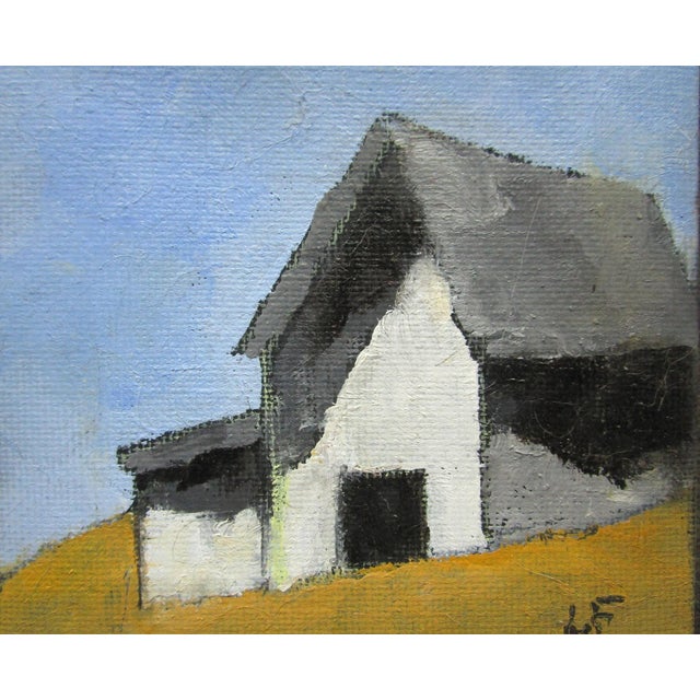 Contemporary Miniature Mendocino Barn Lynne French Pacific Landscape 4x4 O/C For Sale - Image 3 of 3