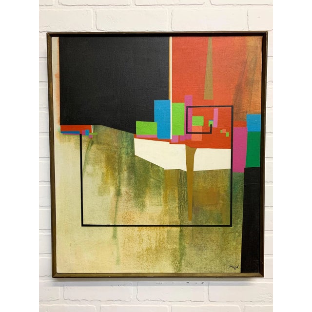 Oil on canvas painting of geometric shapes signed Brink.