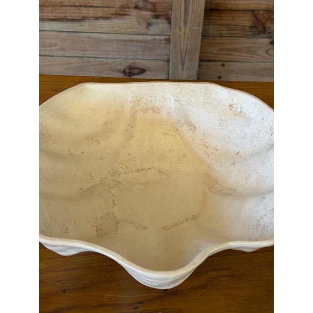 Ceramic Vintage American Glazed Pottery Large White Clamshell Centerpiece Bowl For Sale - Image 7 of 12