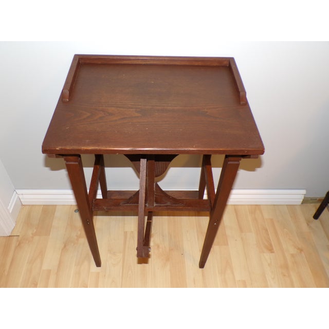 Vintage Mission Solid Oak Telephone Stand Childs Desk Integrated Fold Out Stool For Sale In Boston - Image 6 of 15