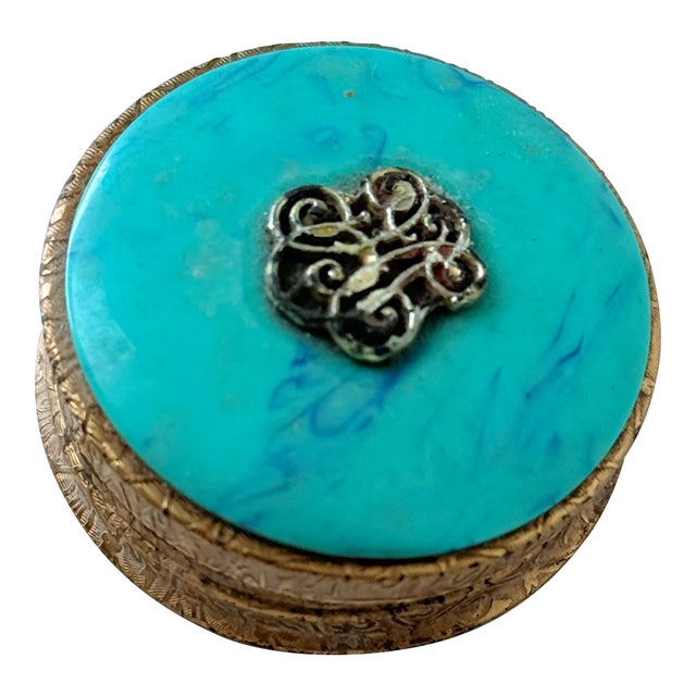 Vintage 1970s Estée Lauder Torquoise Compact/Keepsake Box For Sale