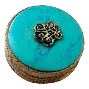 Vintage 1970s Estée Lauder Torquoise Compact/Keepsake Box