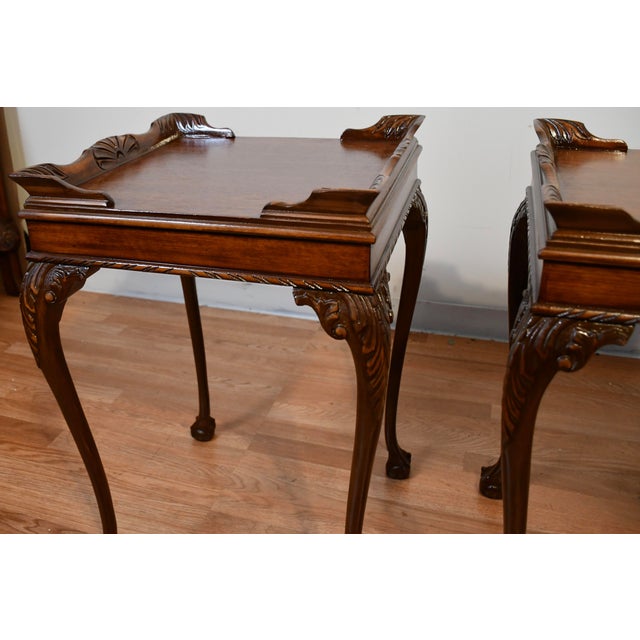 1950s Pair of Chippendale Style Mahogany Side Tables / End Tables For Sale - Image 9 of 18
