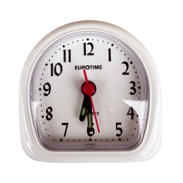 Modern Small Black and White Electric Alarm Clock Eurotime Germany 1980s For Sale - Image 3 of 9