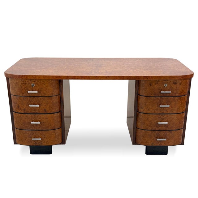 An impressive art deco writing desk, model h-178, designed by jindřich halabala for spojené up závody in brno in the...