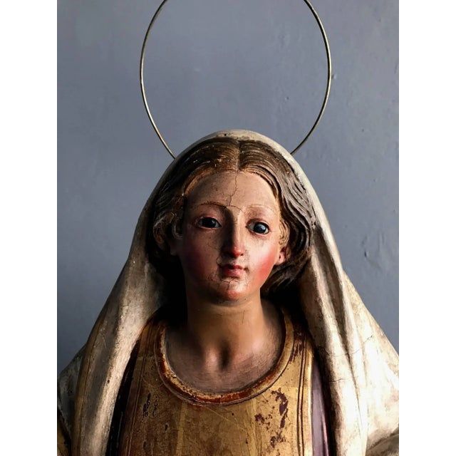Tan Antique Spanish Colonial Statue Santo Madonna For Sale - Image 8 of 11