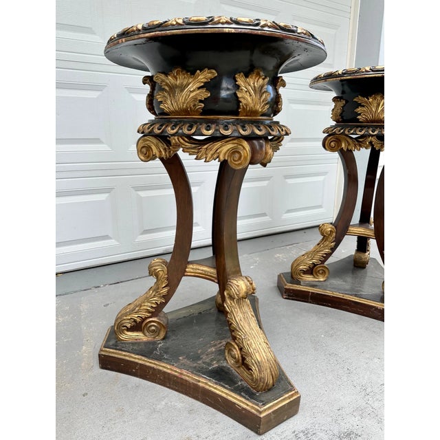 Scottish Regency Style Pair Ebonized Giltwood Palatial Jardinieres Sotheby’s Provenance. For Sale - Image 10 of 12