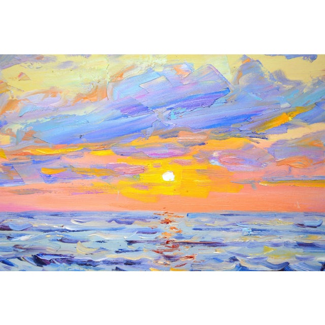 Early 21st Century Pink Sunset on the Sea.Modern Original Painting. For Sale - Image 5 of 6