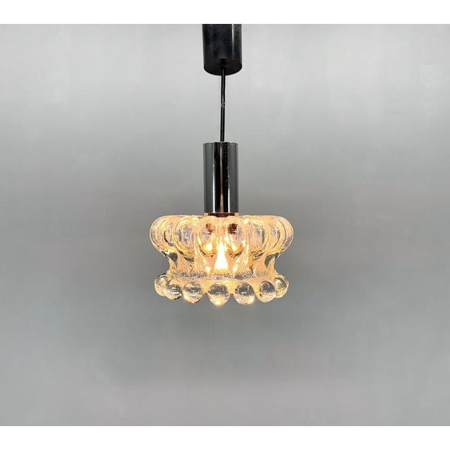 Small Vintage Pressed Glass Pendant Light, Former Czechoslovakia, 1970s For Sale - Image 4 of 11