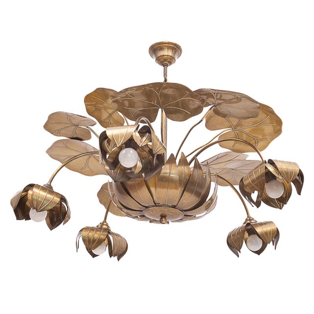 Metal Water Lily Chandelier from Maison Jansen, 1970s For Sale - Image 7 of 12