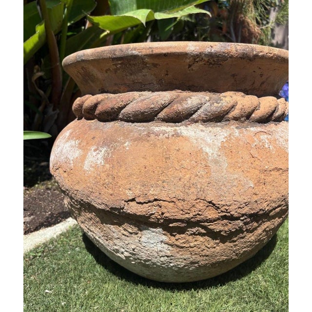 Textile Vintage Mediterranean Terracotta Garden Planter With Applied Rope Detail & Aged Patina For Sale - Image 7 of 10