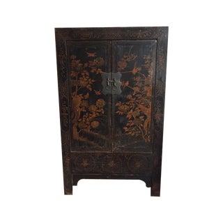 Chinese Black & Gilt Lacquered Armoire For Sale