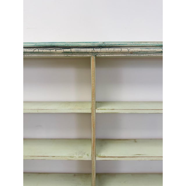 Farmhouse Handmade Seafoam Coastal Wood Shelf Weathered Vintage Display Storage 10 Shelves For Sale - Image 3 of 12