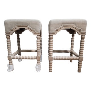 Essentials for Living French Linen Country Bisque Rue Square Counter Stool For Sale