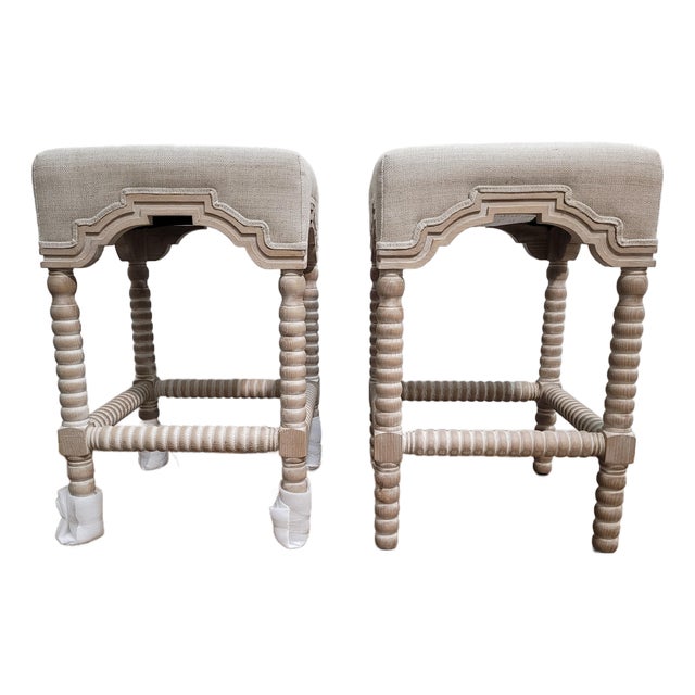 Essentials for Living French Linen Country Bisque Rue Square Counter Stool For Sale