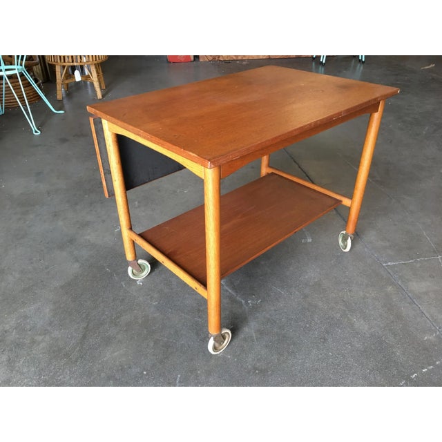 Danish Modern Teak Bar Cart with Convertible Folding Table Top For Sale - Image 4 of 10