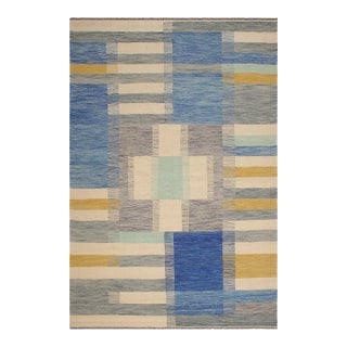 Tribal Kilim Beige Blue Wool Rug - 8'6" X 10'1" For Sale