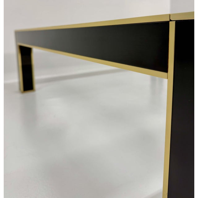 Square Coffee Table in Black Lacquer, Brass and Glass attributed to Pierre Cardin, France, 1970s For Sale - Image 9 of 10