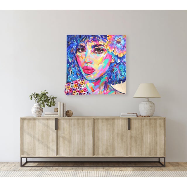 Blue Ultramarine - Abstract Vibrant Colorful Mixed Media Figurative Portrait Painting Original Artwork by Kate Tova For Sale - Image 8 of 9